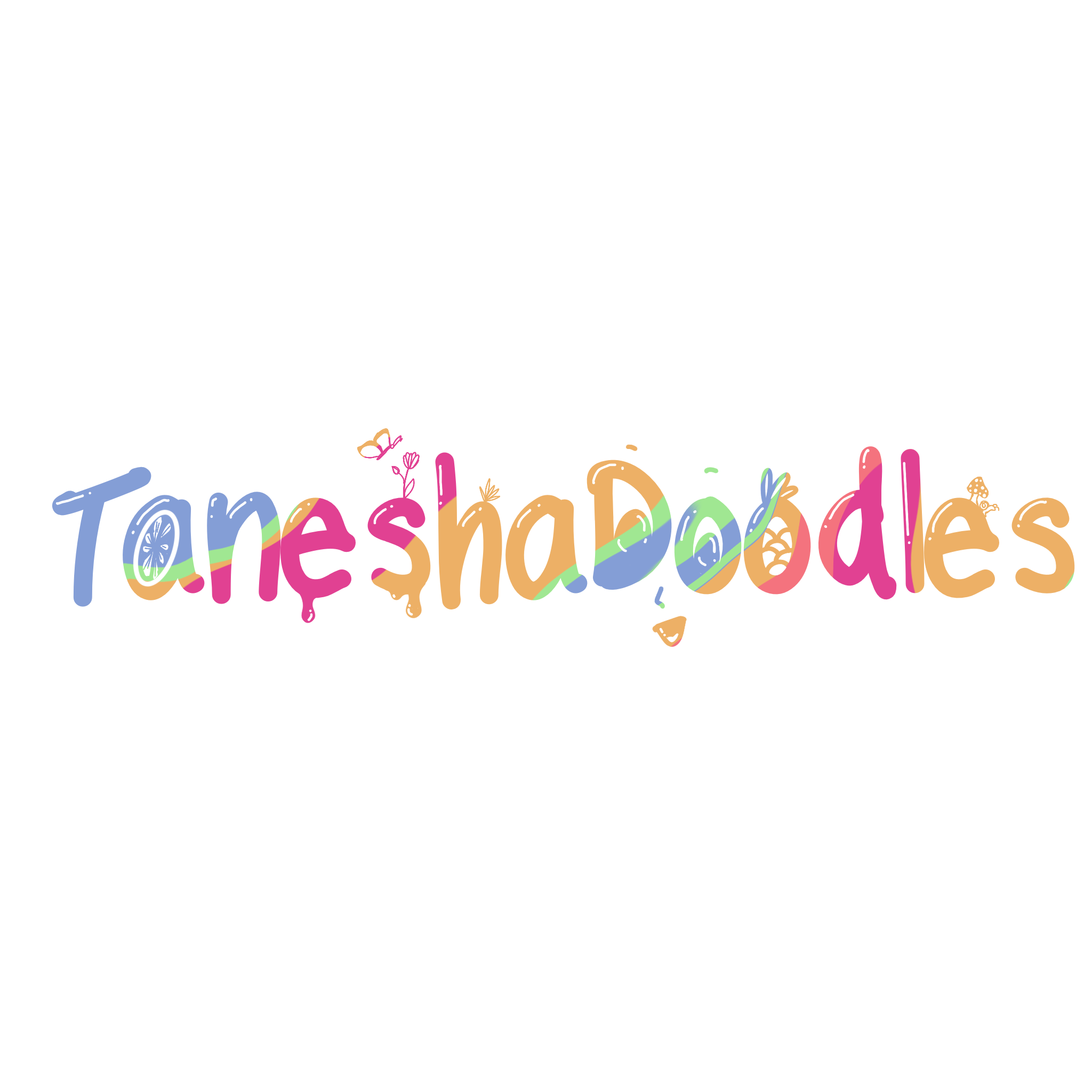 Colorful 'Tanesha Doodles' logo on a white background